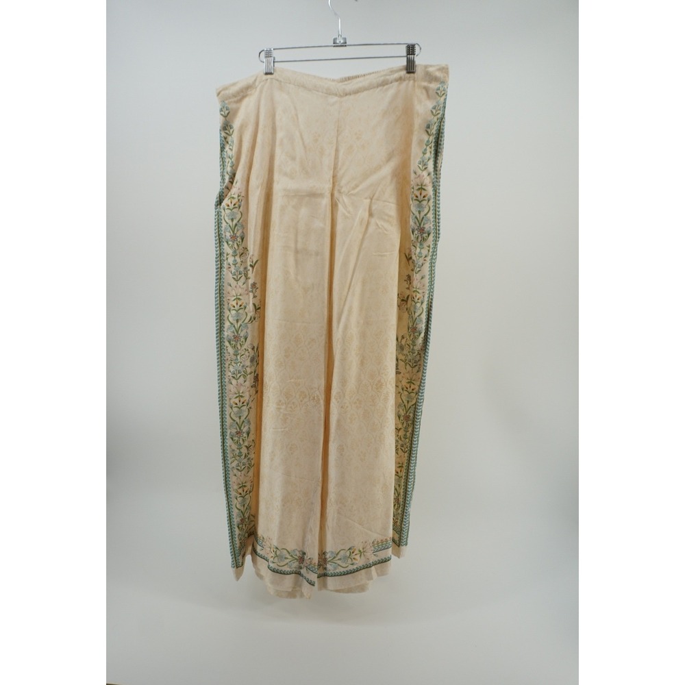 Flowy Wide Leg Pants Floral scarf print Border Damask Jacquard Cream‎ XXL